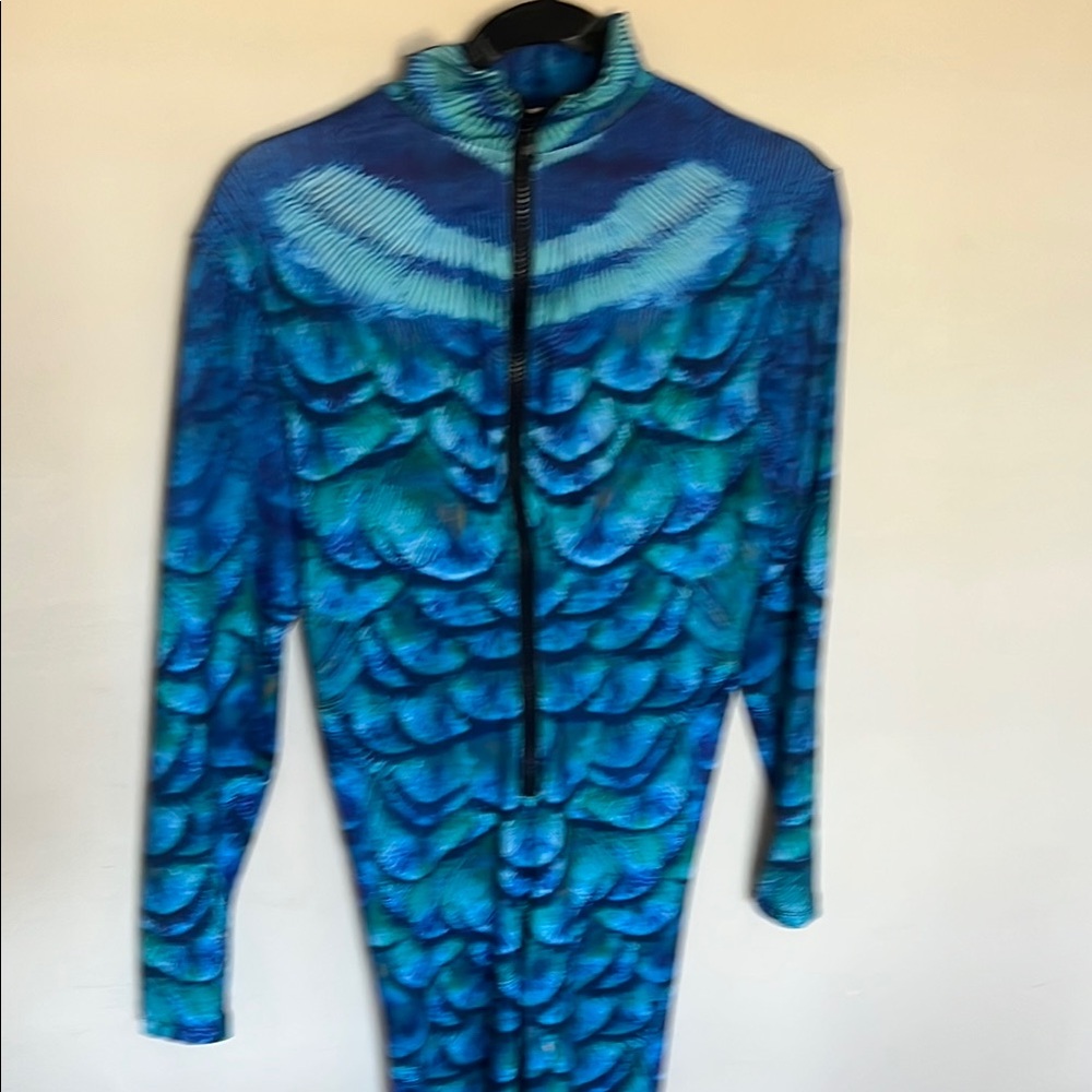 Blue and Green Scaled Zip-Up Jumpsuit